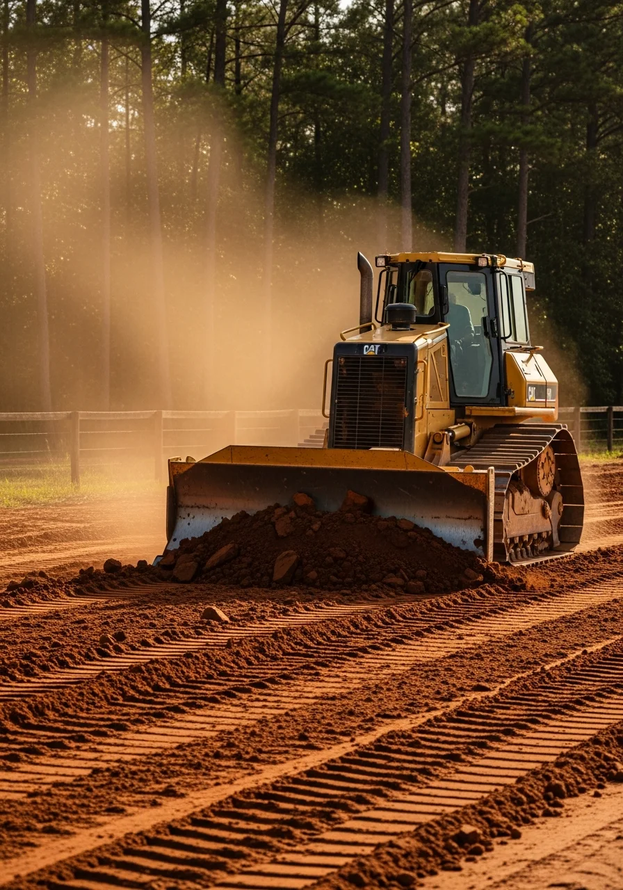 Dozer preparing building site for construction in Escambia County, Alabama