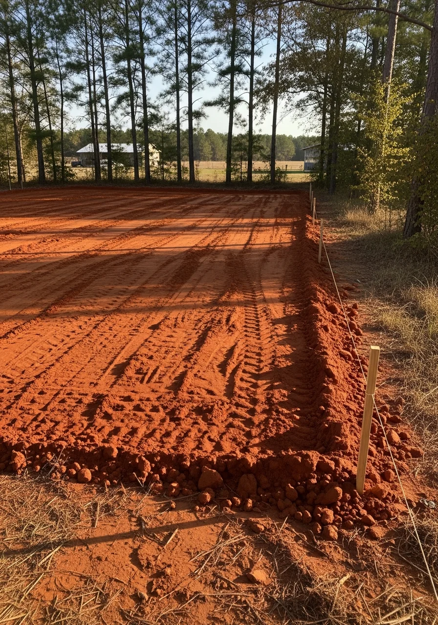 Graded and leveled building site prepared for construction in Monroe County, Alabama